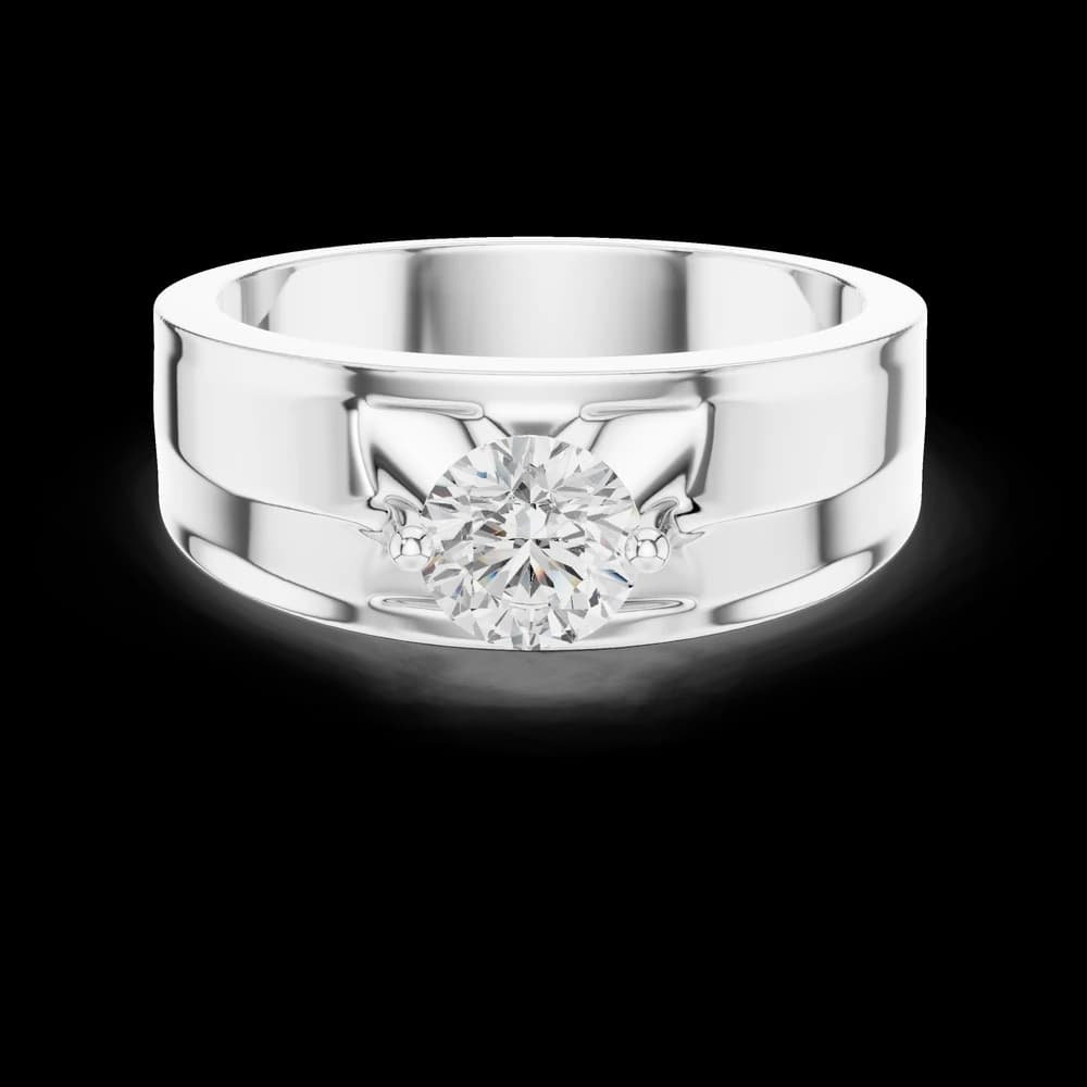 Classic Men's Wide Band Round Diamond Solitaire Ring - Image 2 Classic Men's Wide Band Round Diamond Solitaire Ring, view 2 of 6