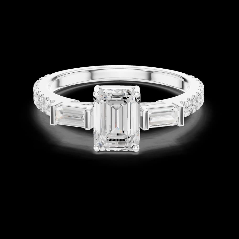 Baguette Accented Emerald Lab Grown Diamond Ring - Image 2 Baguette Accented Emerald Lab Grown Diamond Ring, view 2 of 6
