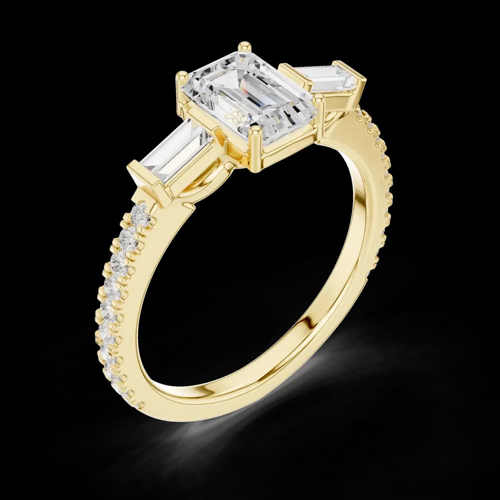 Baguette Accented Emerald Lab Grown Diamond Ring - Image 5 Baguette Accented Emerald Lab Grown Diamond Ring, view 5 of 6