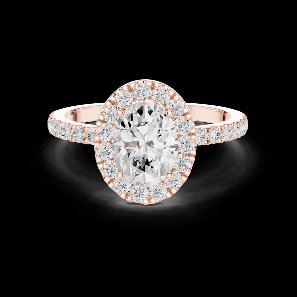 Oval Halo Setting Pavé Band Lab Grown Ring - Image 1 Oval Halo Setting Pavé Band Lab Grown Ring, view 1 of 6