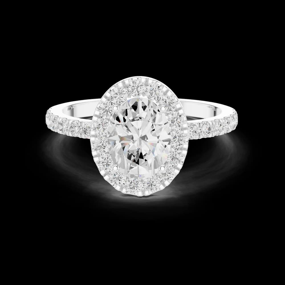 Oval Halo Setting Pavé Band Lab Grown Ring - Image 2 Oval Halo Setting Pavé Band Lab Grown Ring, view 2 of 6