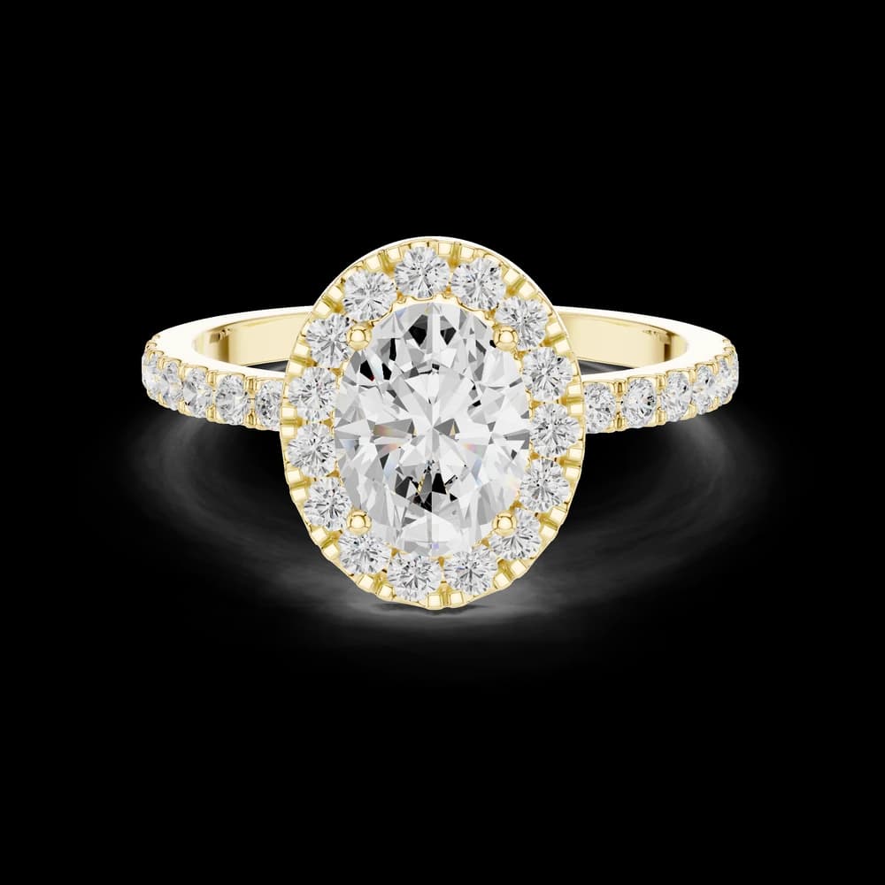 Oval Halo Setting Pavé Band Lab Grown Ring - Image 3 Oval Halo Setting Pavé Band Lab Grown Ring, view 3 of 6