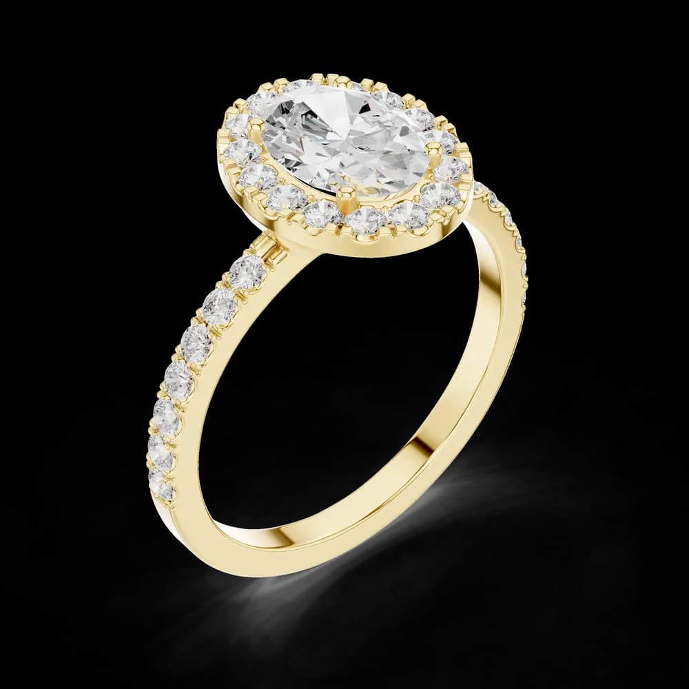 Oval Halo Setting Pavé Band Lab Grown Ring - Image 5 Oval Halo Setting Pavé Band Lab Grown Ring, view 5 of 6