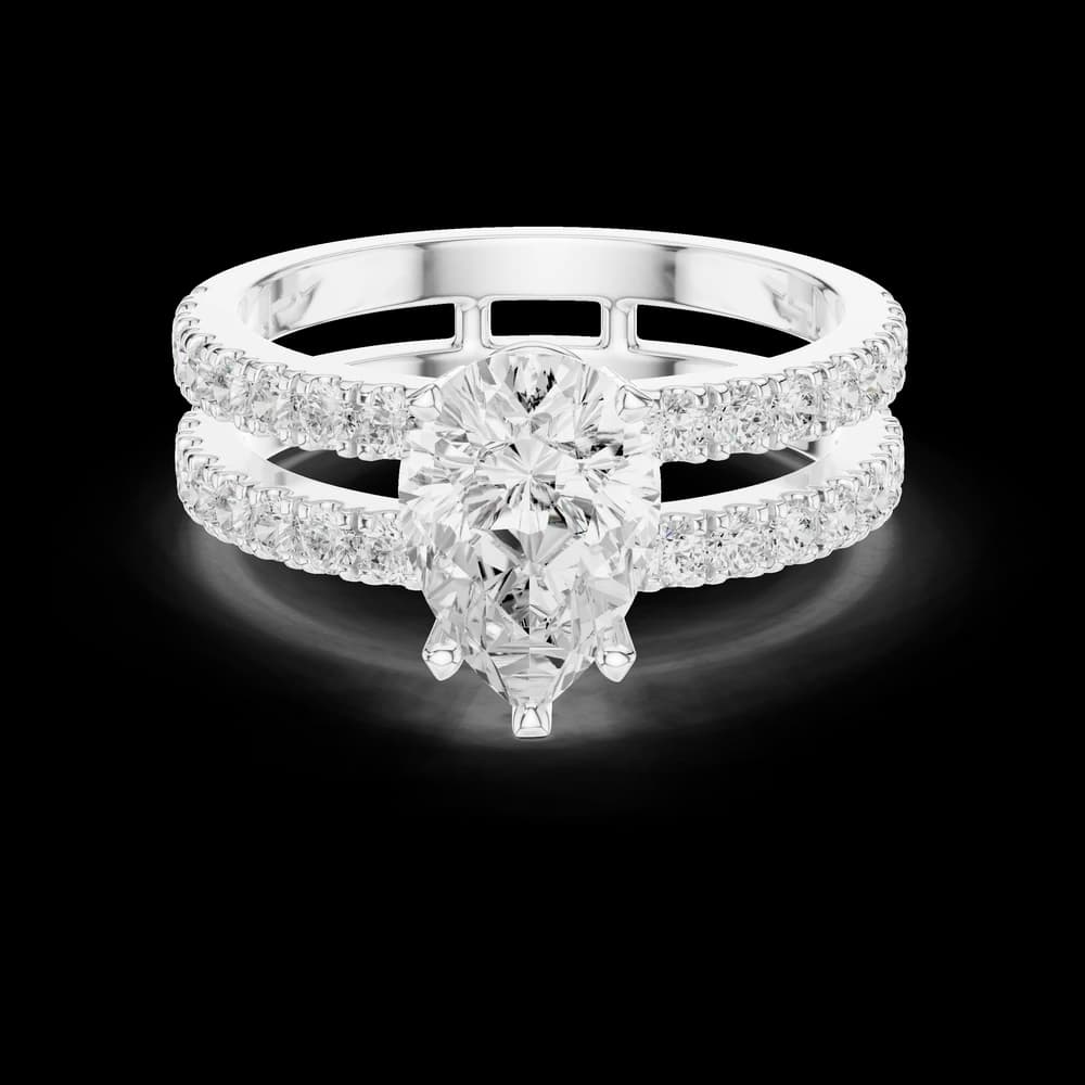 Double Band Pear Lab Grown Diamond Ring - Image 2 Double Band Pear Lab Grown Diamond Ring, view 2 of 6