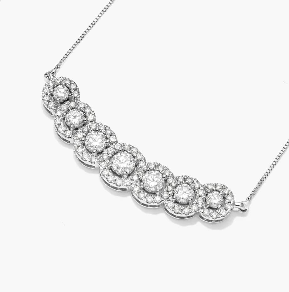7 Stone Halo Lab Grown Diamond Necklace - Image 3 7 Stone Halo Lab Grown Diamond Necklace, view 3 of 4