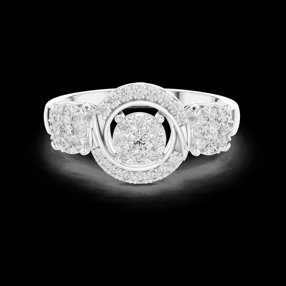 Swirled Triple Cluster Round Centre Lab Grown Diamond Ring - Image 2 Swirled Triple Cluster Round Centre Lab Grown Diamond Ring, view 2 of 6