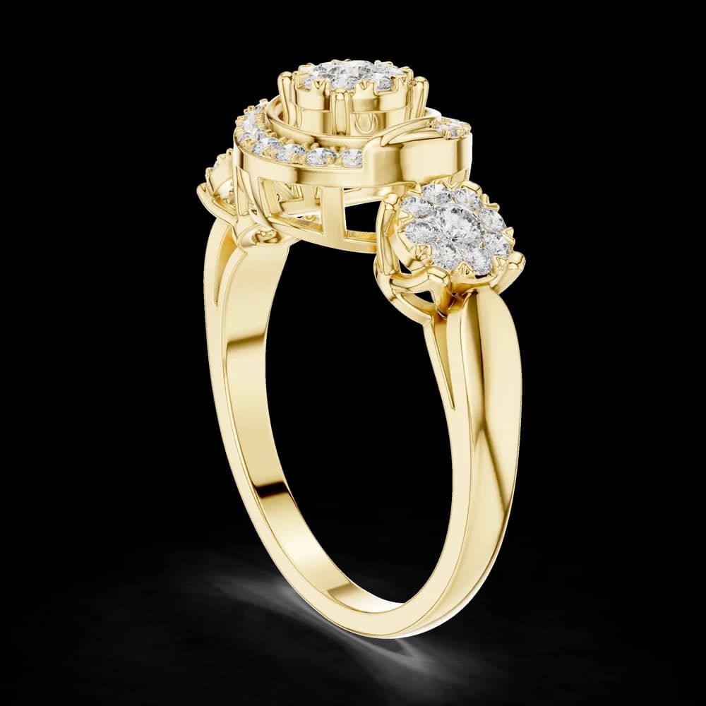 Swirled Triple Cluster Round Centre Lab Grown Diamond Ring - Image 4 Swirled Triple Cluster Round Centre Lab Grown Diamond Ring, view 4 of 6