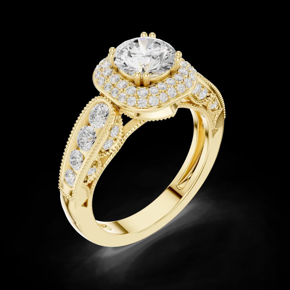 Vintage Double Halo Round Solitaire Ring - Image 5 Vintage Double Halo Round Solitaire Ring, view 5 of 6