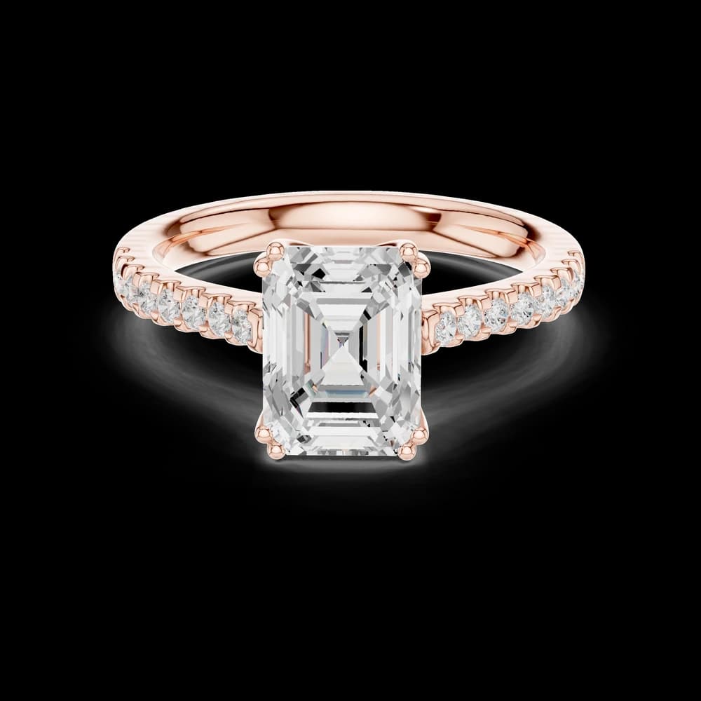 Emerald Solitaire Pavé Accent Double Prong Setting Ring - Image 1 Emerald Solitaire Pavé Accent Double Prong Setting Ring, view 1 of 6