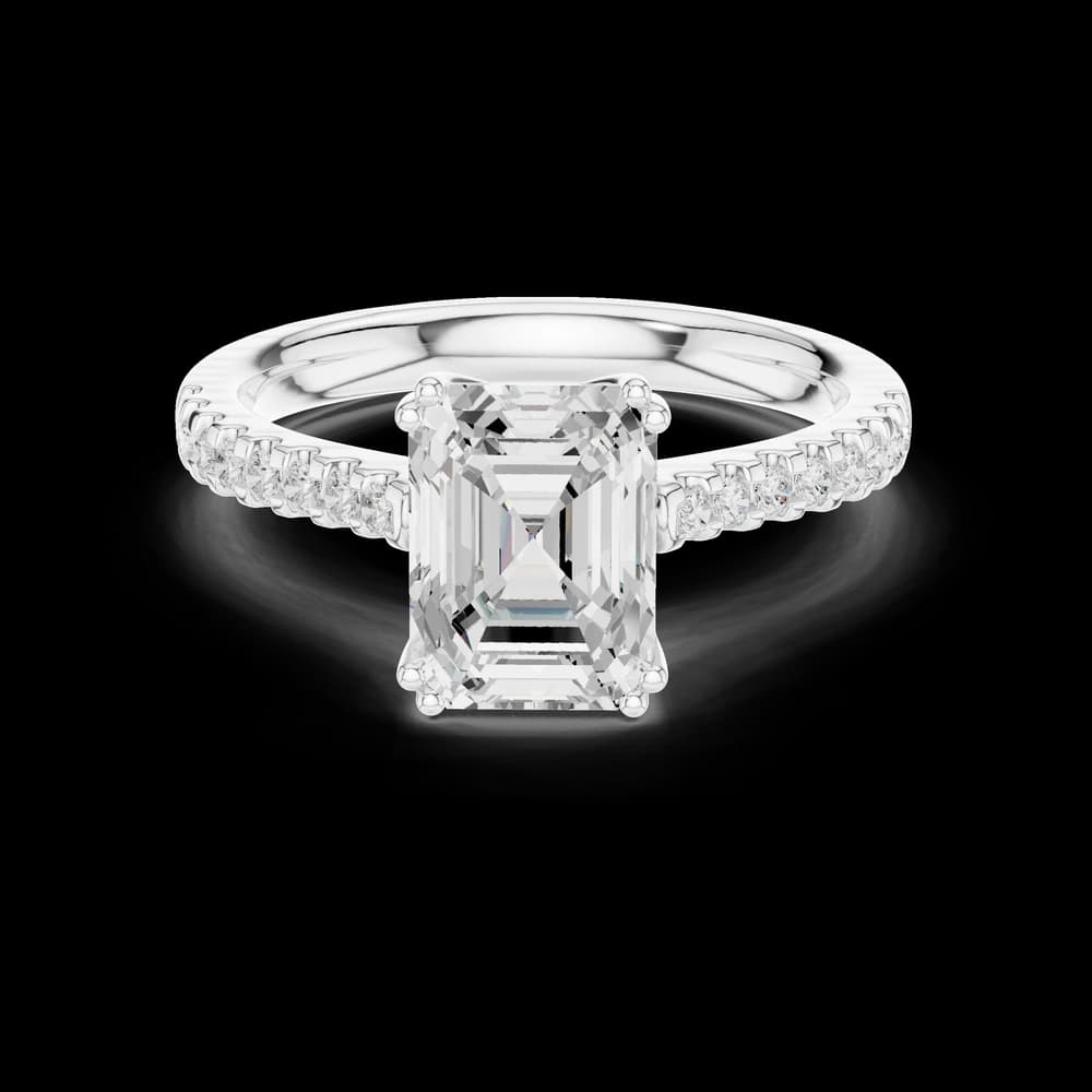 Emerald Solitaire Pavé Accent Double Prong Setting Ring - Image 2 Emerald Solitaire Pavé Accent Double Prong Setting Ring, view 2 of 6