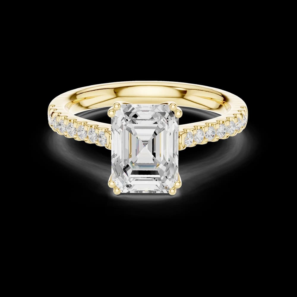 Emerald Solitaire Pavé Accent Double Prong Setting Ring - Image 3 Emerald Solitaire Pavé Accent Double Prong Setting Ring, view 3 of 6