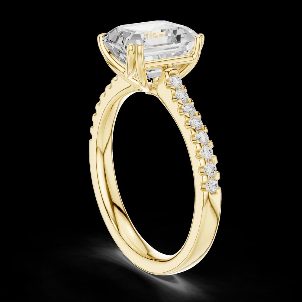Emerald Solitaire Pavé Accent Double Prong Setting Ring - Image 4 Emerald Solitaire Pavé Accent Double Prong Setting Ring, view 4 of 6