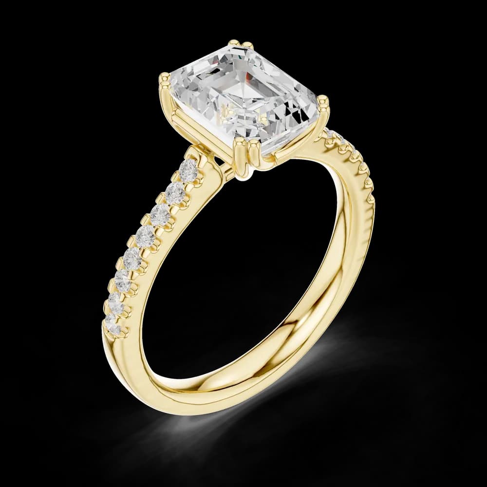 Emerald Solitaire Pavé Accent Double Prong Setting Ring - Image 5 Emerald Solitaire Pavé Accent Double Prong Setting Ring, view 5 of 6
