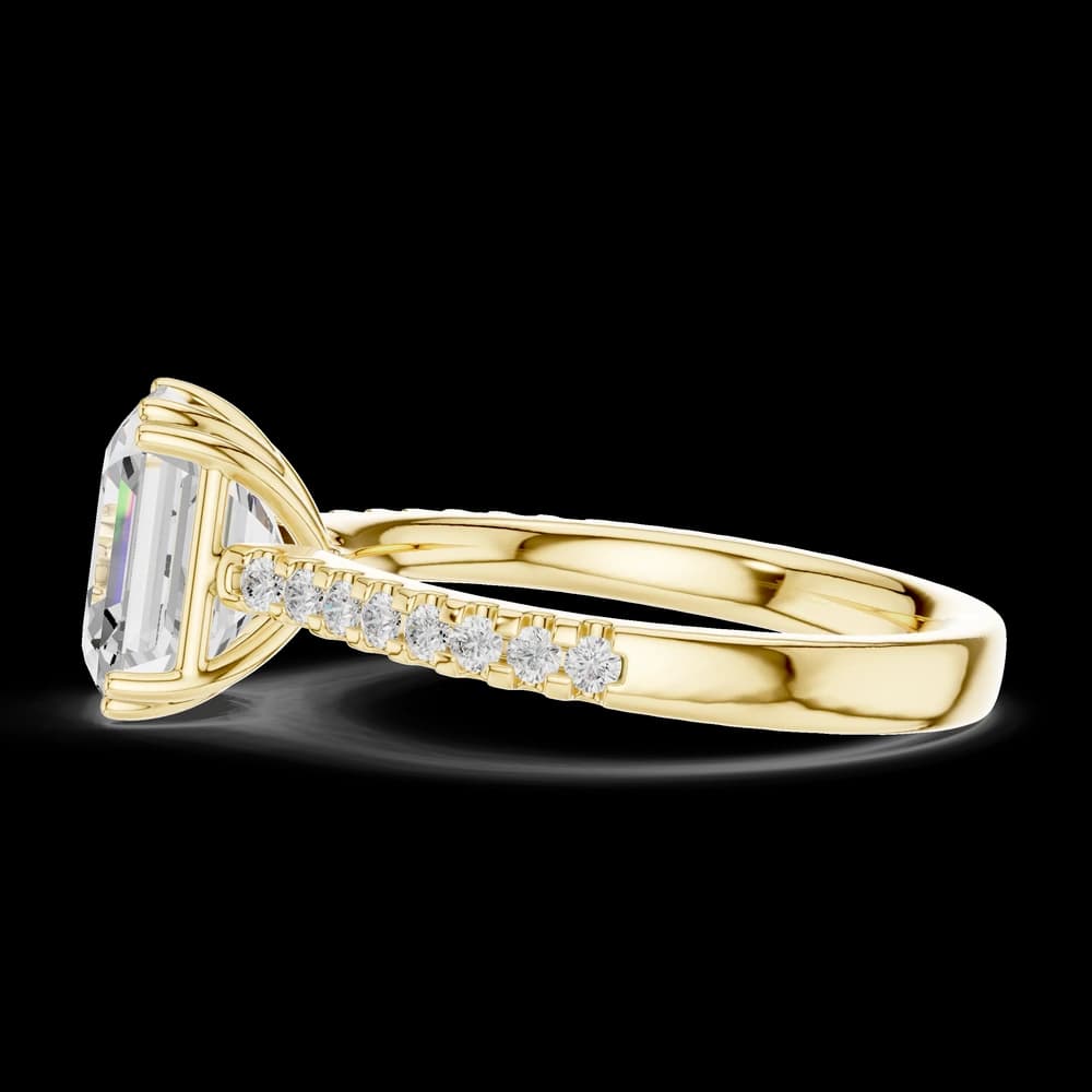 Emerald Solitaire Pavé Accent Double Prong Setting Ring - Image 6 Emerald Solitaire Pavé Accent Double Prong Setting Ring, view 6 of 6