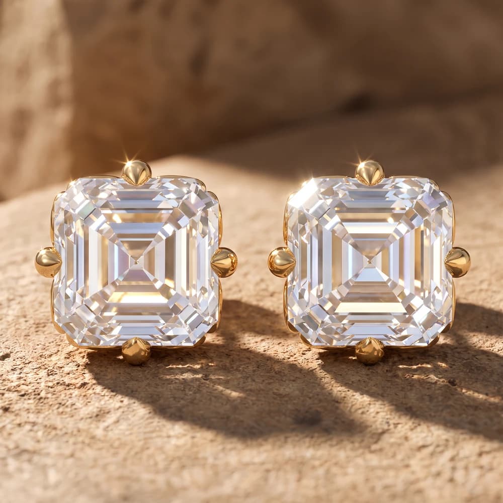 Asscher Cut Scroll Solitaire Studs - Image 3 Asscher Cut Scroll Solitaire Studs, view 3 of 5
