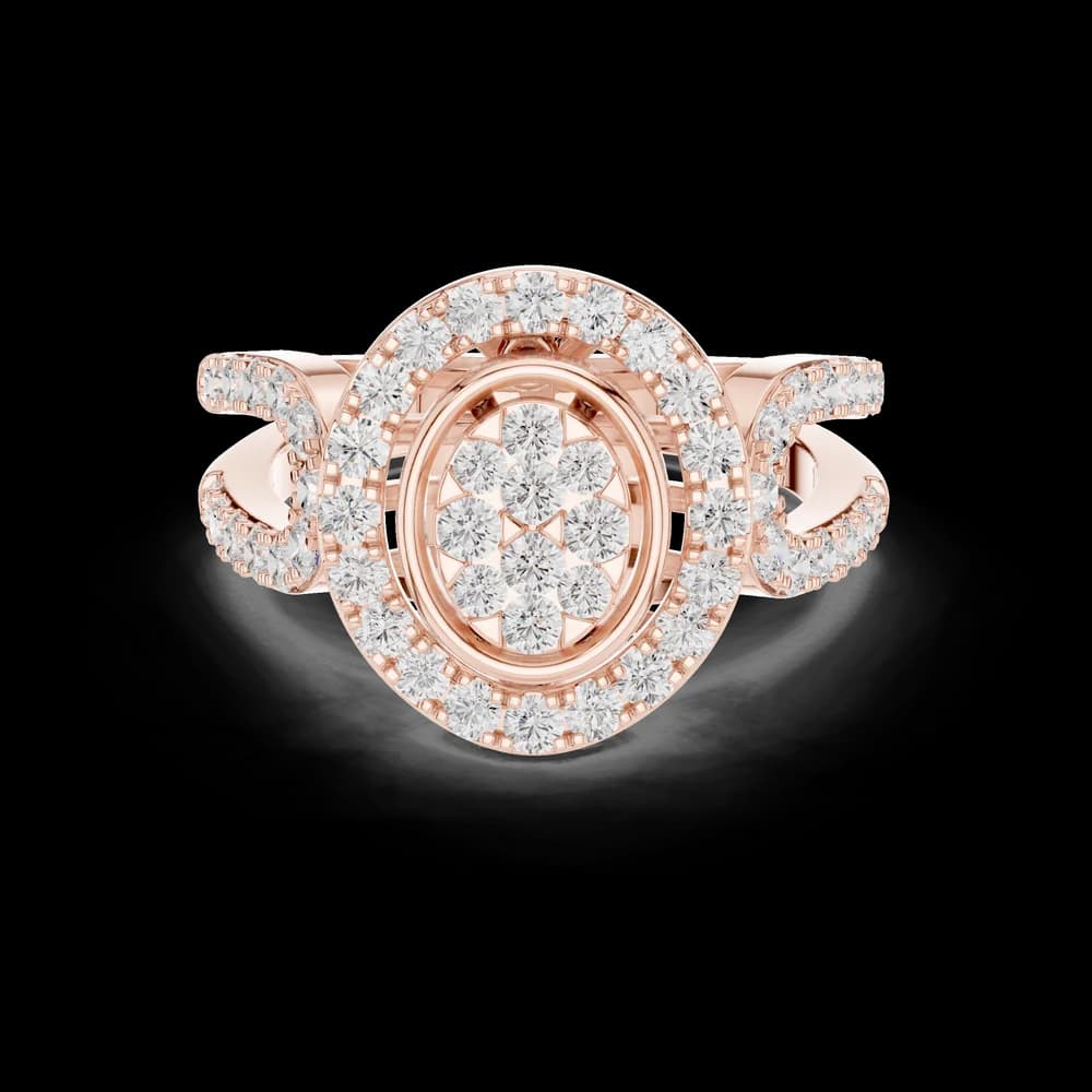 Round Halo Cluster Split Shank Ring - Image 1 Round Halo Cluster Split Shank Ring, view 1 of 6