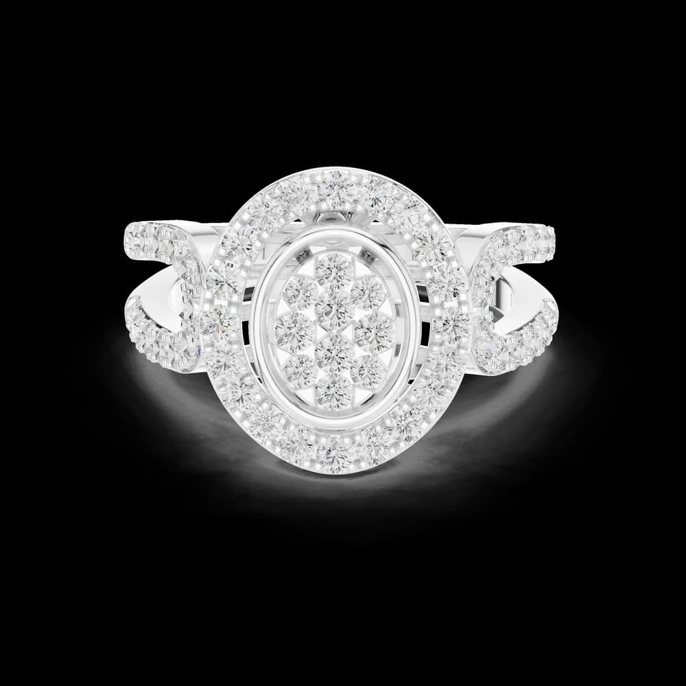 Round Halo Cluster Split Shank Ring - Image 2 Round Halo Cluster Split Shank Ring, view 2 of 6