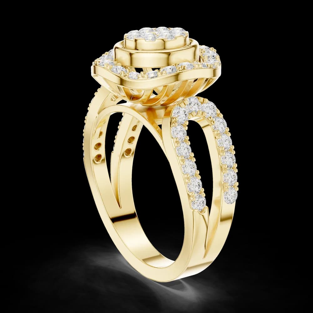 Round Halo Cluster Split Shank Ring - Image 4 Round Halo Cluster Split Shank Ring, view 4 of 6