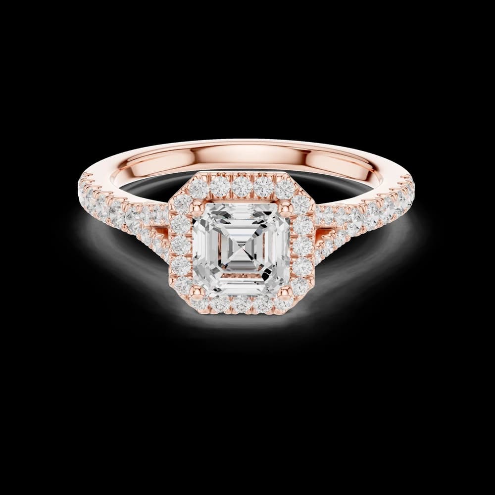 Split Shank Halo Asscher Lab Grown Diamond Ring - Image 1 Split Shank Halo Asscher Lab Grown Diamond Ring, view 1 of 6