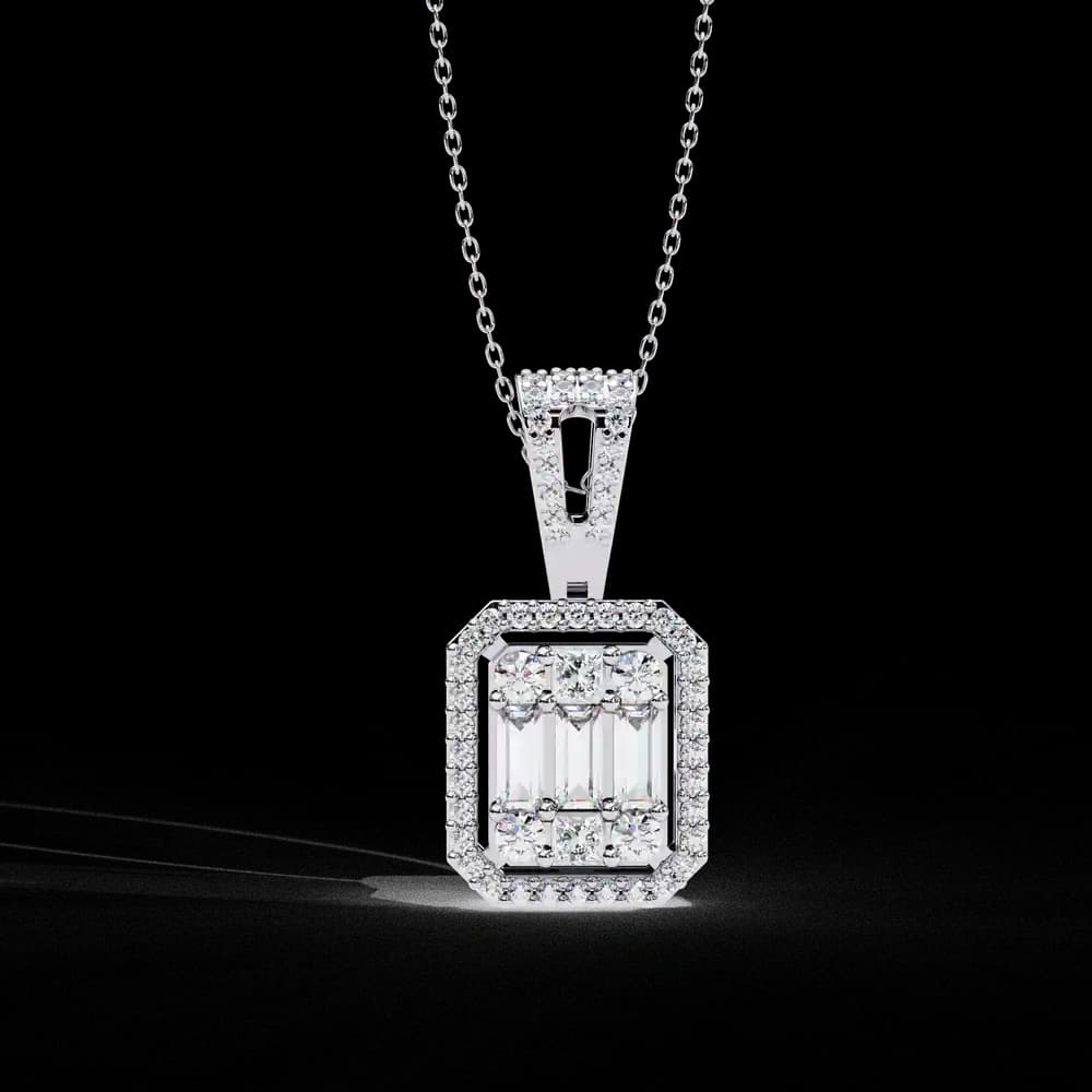 Baguette and Round Lab Grown Diamond Pendant - Image 11 Baguette and Round Lab Grown Diamond Pendant, view 11 of 22