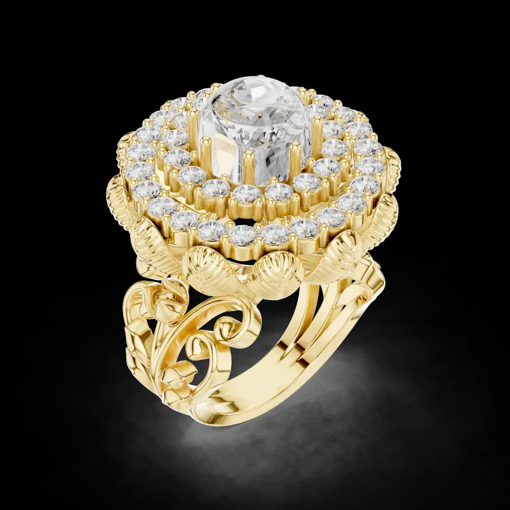 Ornate Floral Cocktail Lab Grown Diamond Ring - Image 5 Ornate Floral Cocktail Lab Grown Diamond Ring, view 5 of 6