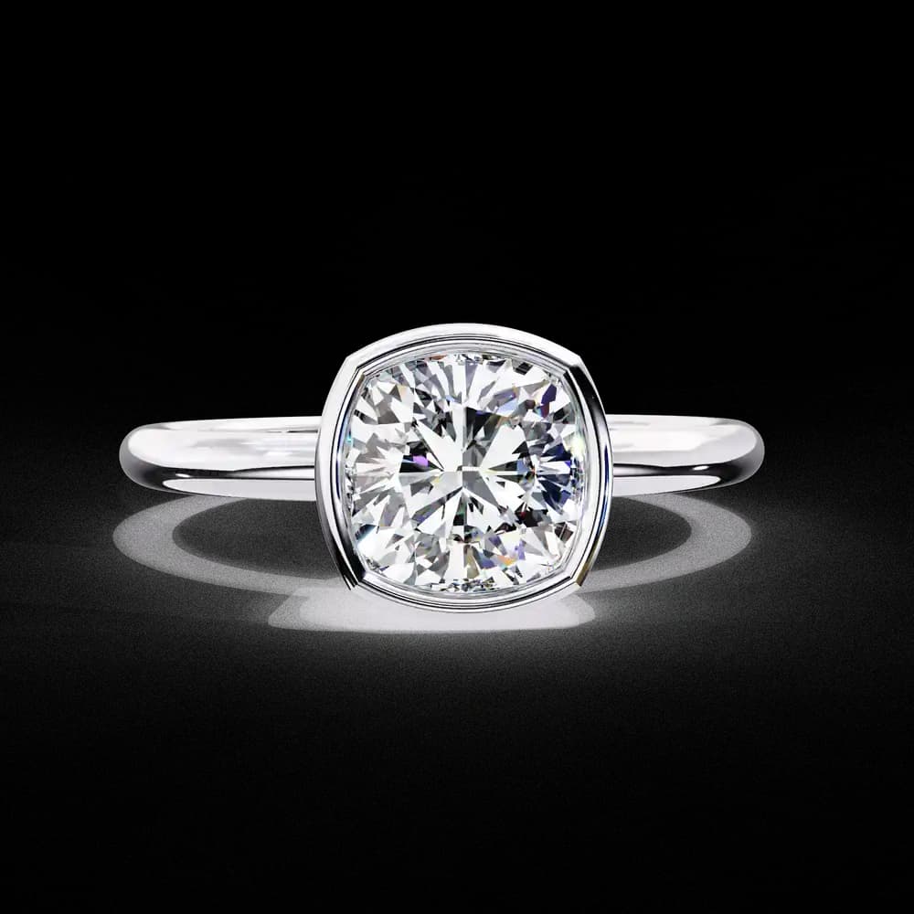 Bezel Set Cushion Solitaire Lab Grown Diamond Ring - Image 1 Bezel Set Cushion Solitaire Lab Grown Diamond Ring, view 1 of 14