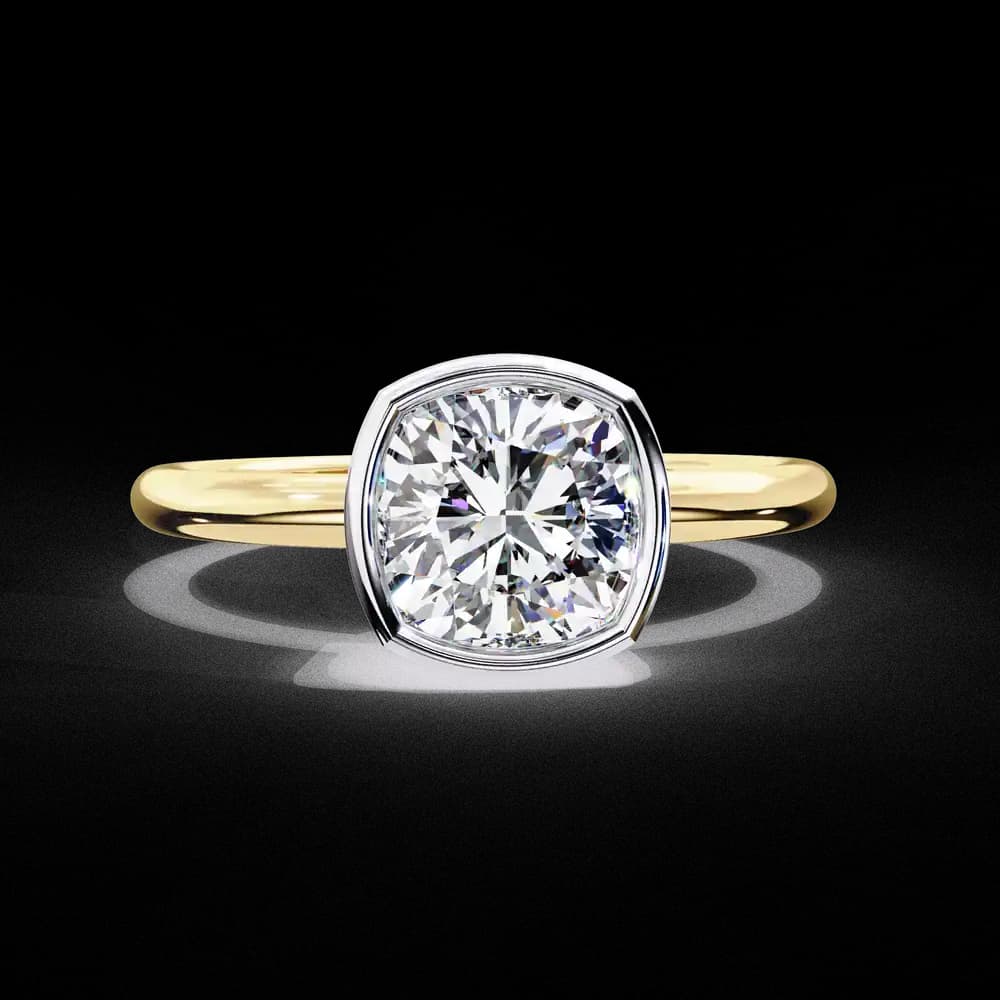 Bezel Set Cushion Solitaire Lab Grown Diamond Ring - Image 10 Bezel Set Cushion Solitaire Lab Grown Diamond Ring, view 10 of 14