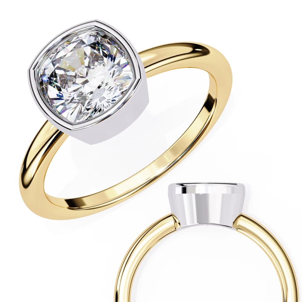 Bezel Set Cushion Solitaire Lab Grown Diamond Ring - Image 14 Bezel Set Cushion Solitaire Lab Grown Diamond Ring, view 14 of 14