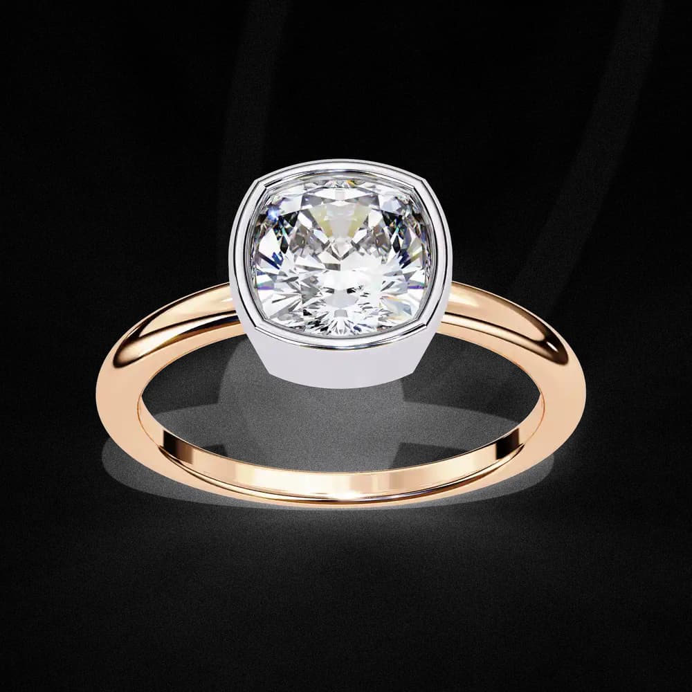 Bezel Set Cushion Solitaire Lab Grown Diamond Ring - Image 5 Bezel Set Cushion Solitaire Lab Grown Diamond Ring, view 5 of 14