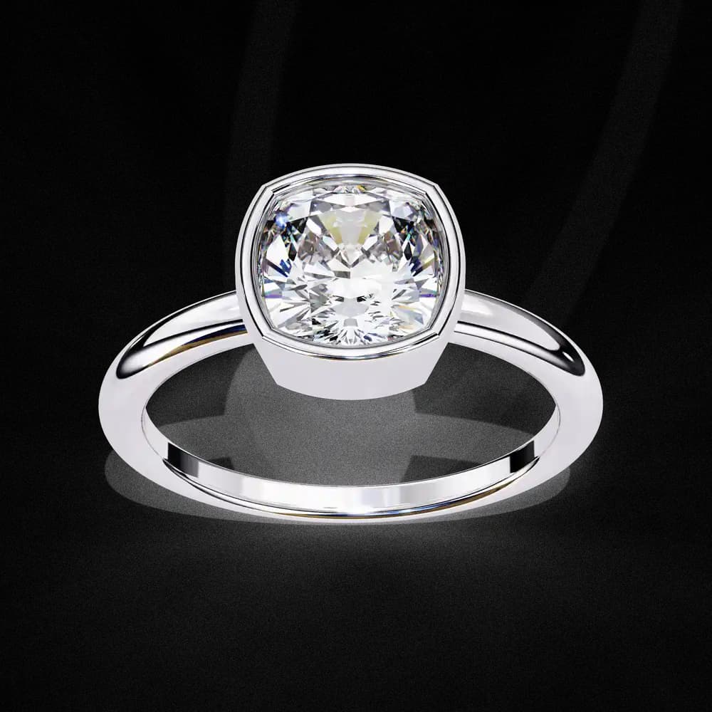 Bezel Set Cushion Solitaire Lab Grown Diamond Ring - Image 9 Bezel Set Cushion Solitaire Lab Grown Diamond Ring, view 9 of 14