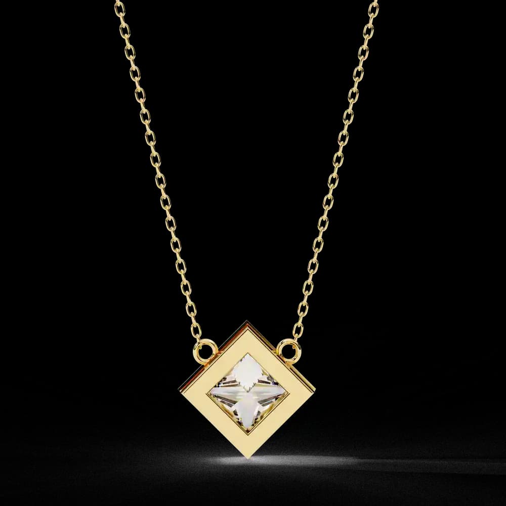 Bezel Set Princess Lab Grown Diamond Pendant with chain - Image 12 Bezel Set Princess Lab Grown Diamond Pendant with chain, view 12 of 16