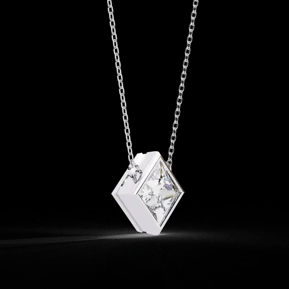 Bezel Set Princess Lab Grown Diamond Pendant with chain - Image 6 Bezel Set Princess Lab Grown Diamond Pendant with chain, view 6 of 16