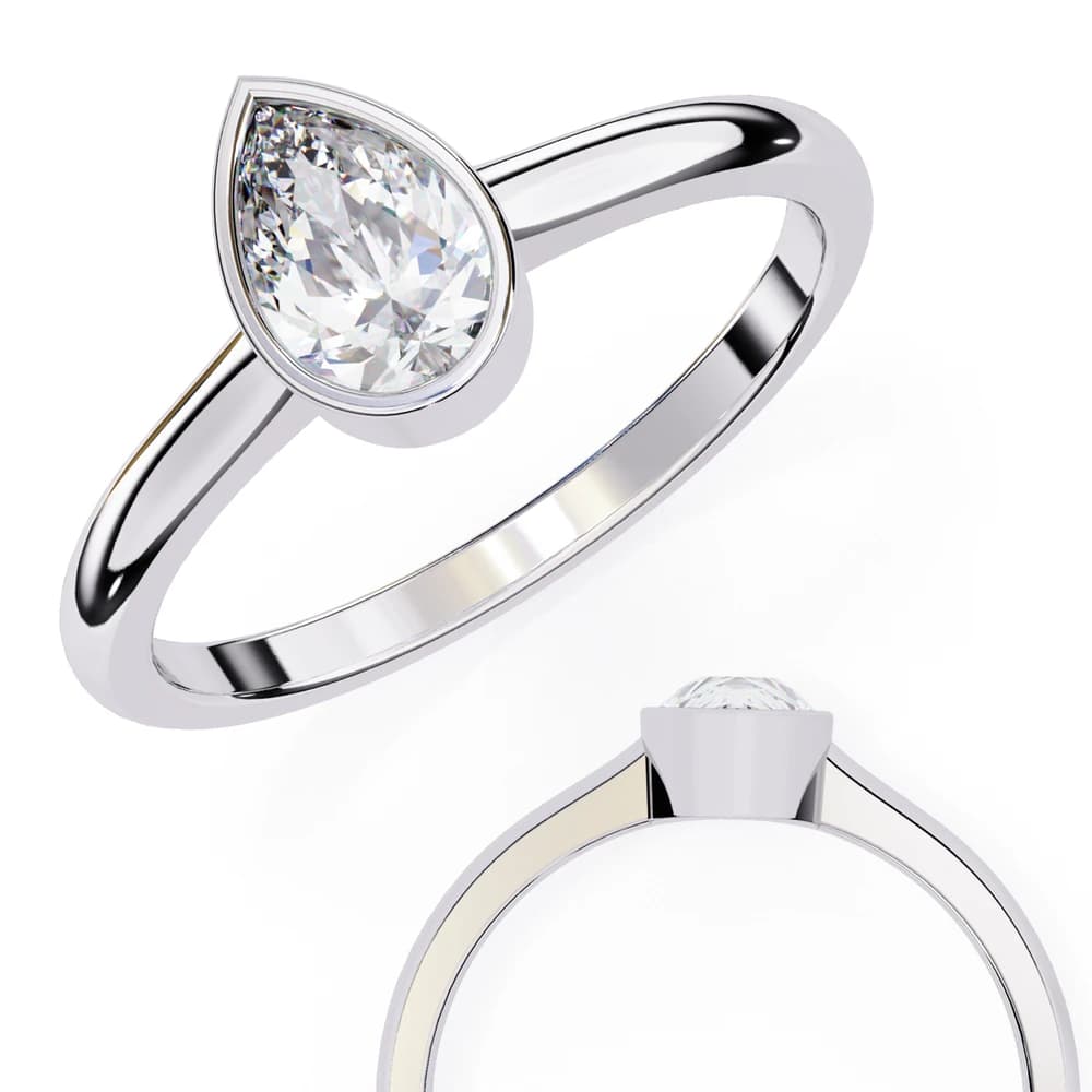 Bezel Set Pear Cut Lab Grown Solitaire Diamond Ring - Image 2 Bezel Set Pear Cut Lab Grown Solitaire Diamond Ring, view 2 of 7