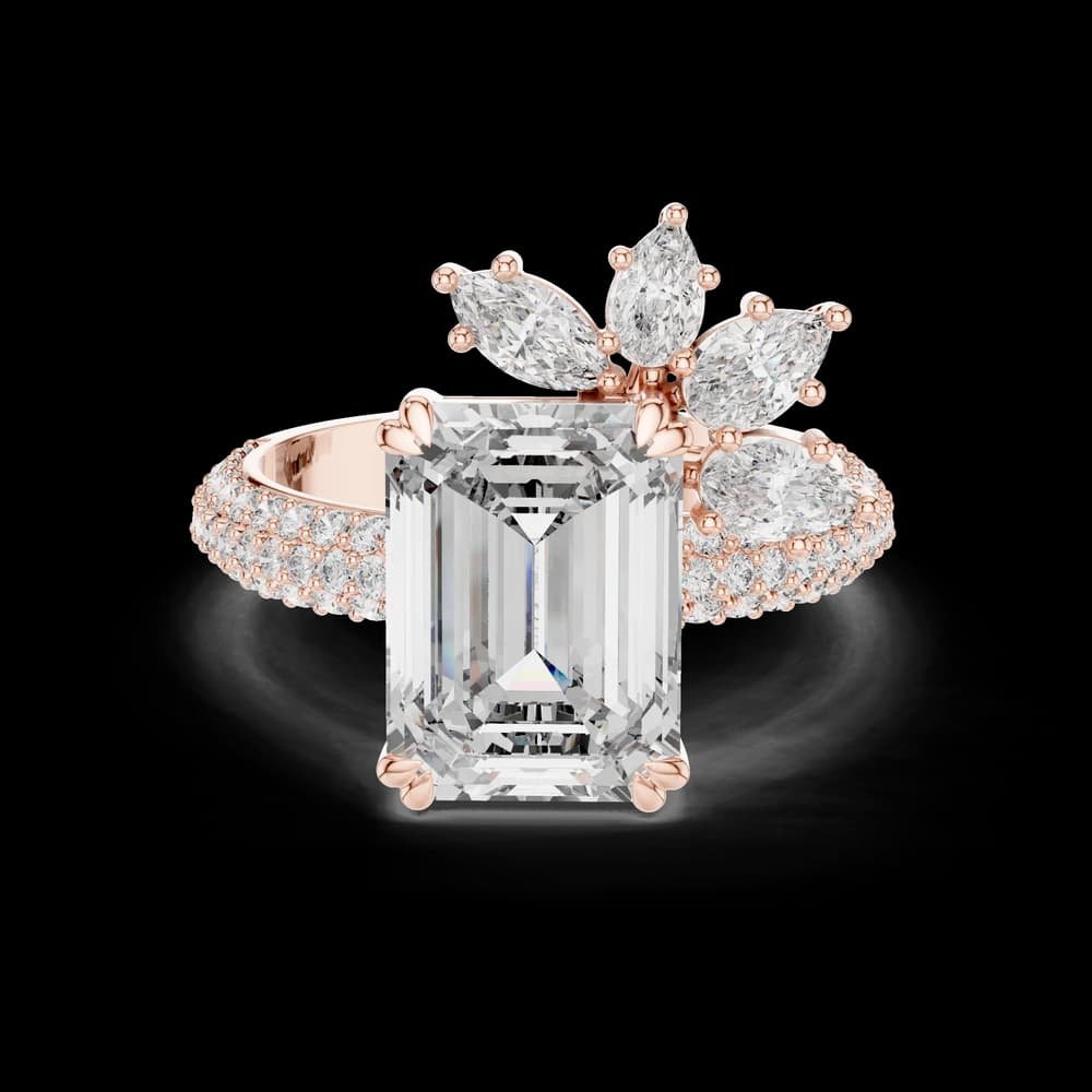 Emerald Cut Marquise Cluster Pavé Lab Grown Diamond Ring - Image 1 Emerald Cut Marquise Cluster Pavé Lab Grown Diamond Ring, view 1 of 6