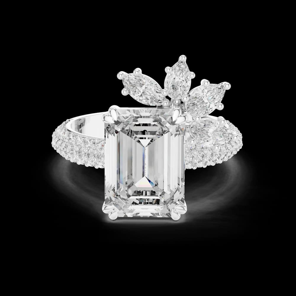 Emerald Cut Marquise Cluster Pavé Lab Grown Diamond Ring - Image 2 Emerald Cut Marquise Cluster Pavé Lab Grown Diamond Ring, view 2 of 6