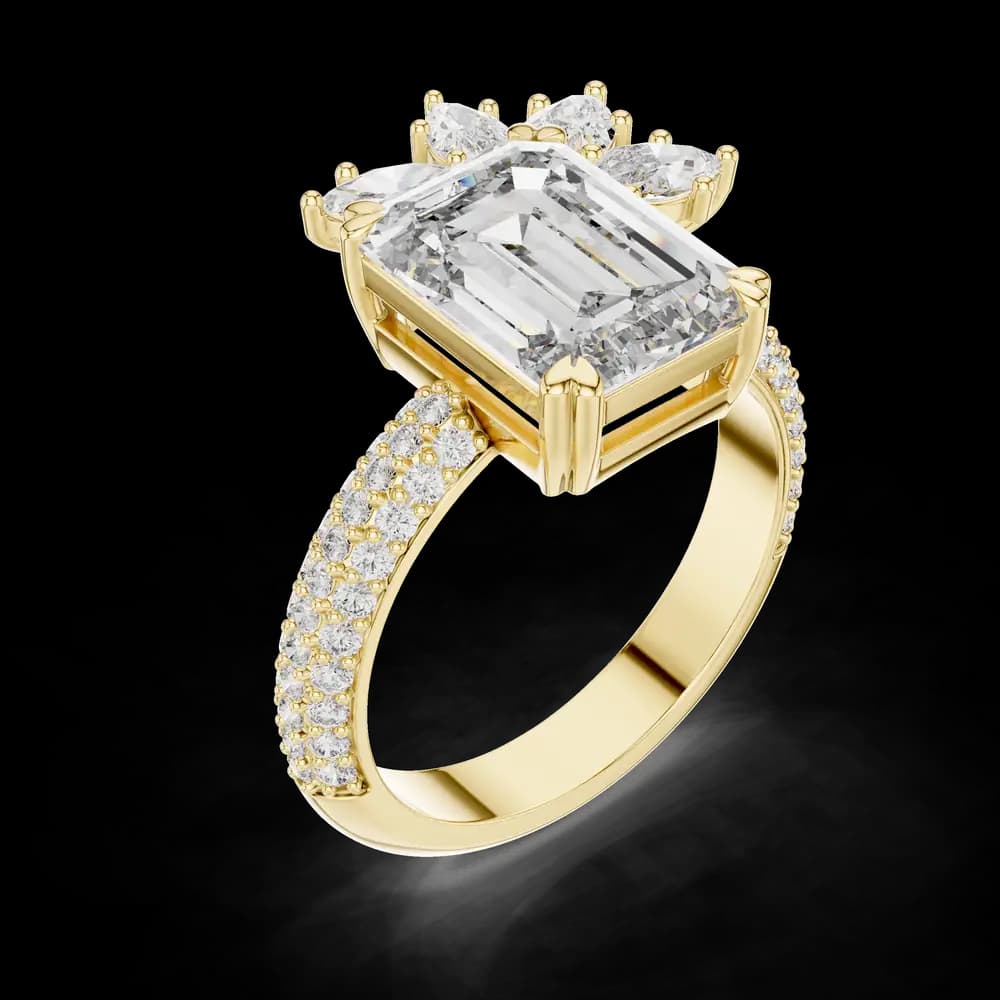 Emerald Cut Marquise Cluster Pavé Lab Grown Diamond Ring - Image 5 Emerald Cut Marquise Cluster Pavé Lab Grown Diamond Ring, view 5 of 6