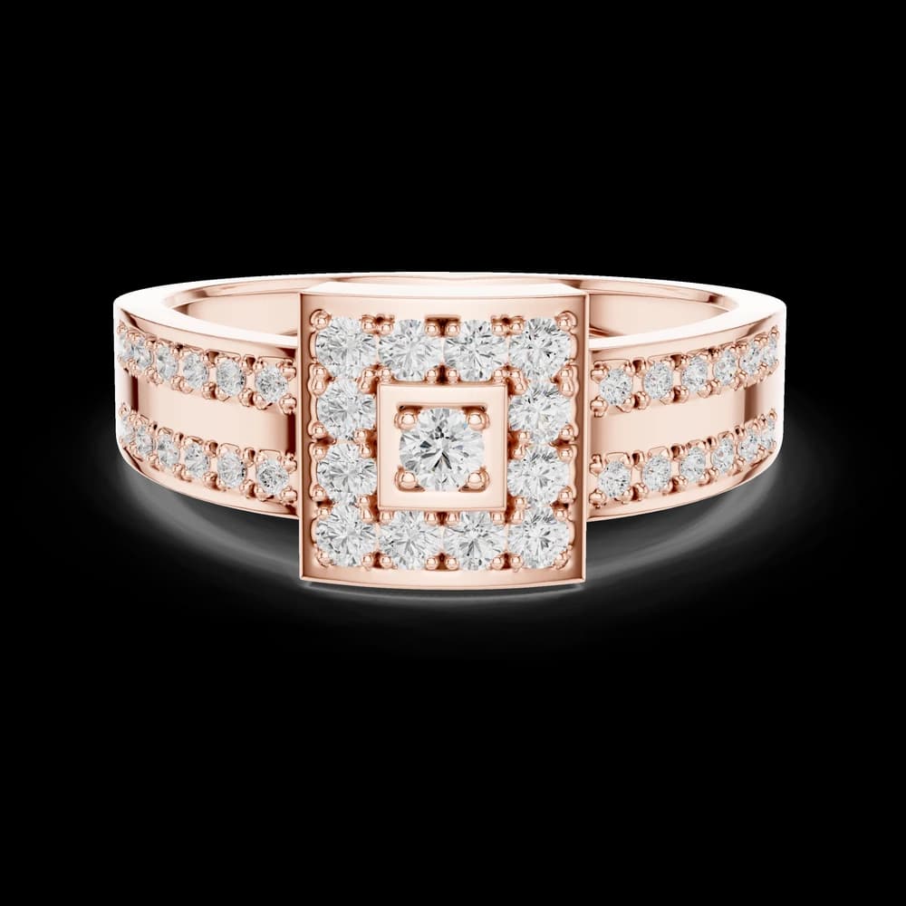 Geometric Round Halo Wide Pave Ring - Image 1 Geometric Round Halo Wide Pave Ring, view 1 of 6