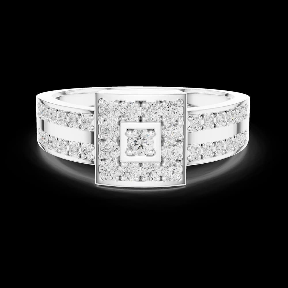 Geometric Round Halo Wide Pave Ring - Image 2 Geometric Round Halo Wide Pave Ring, view 2 of 6
