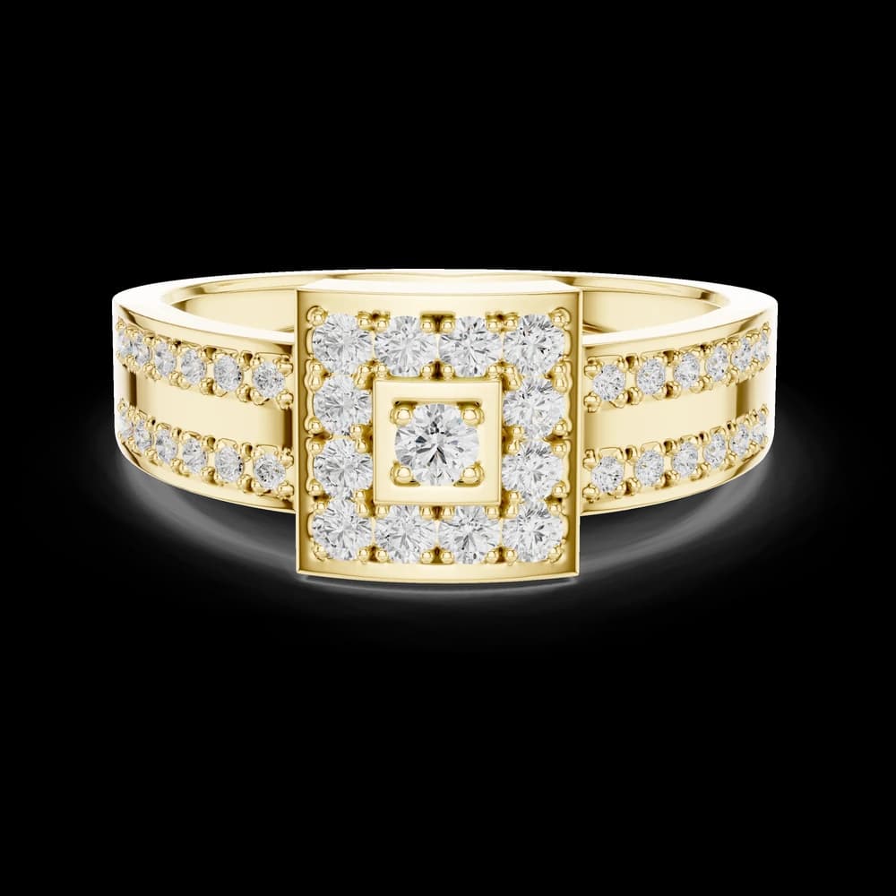 Geometric Round Halo Wide Pave Ring - Image 3 Geometric Round Halo Wide Pave Ring, view 3 of 6