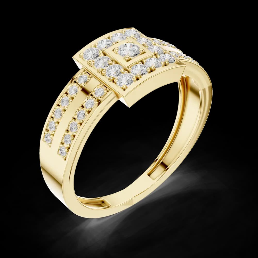 Geometric Round Halo Wide Pave Ring - Image 5 Geometric Round Halo Wide Pave Ring, view 5 of 6