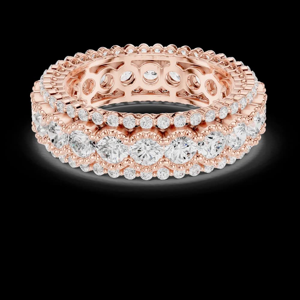 Three-Row Round Diamond Pavé Bordered Eternity Ring - Image 1 Three-Row Round Diamond Pavé Bordered Eternity Ring, view 1 of 6