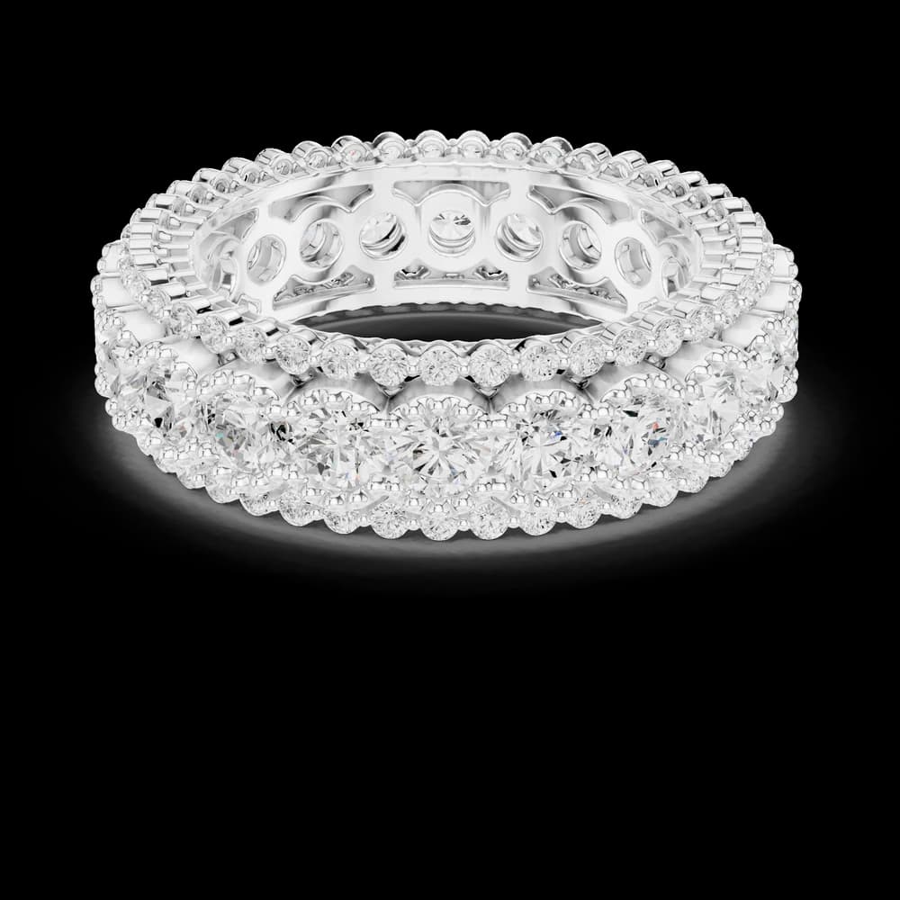 Three-Row Round Diamond Pavé Bordered Eternity Ring - Image 2 Three-Row Round Diamond Pavé Bordered Eternity Ring, view 2 of 6