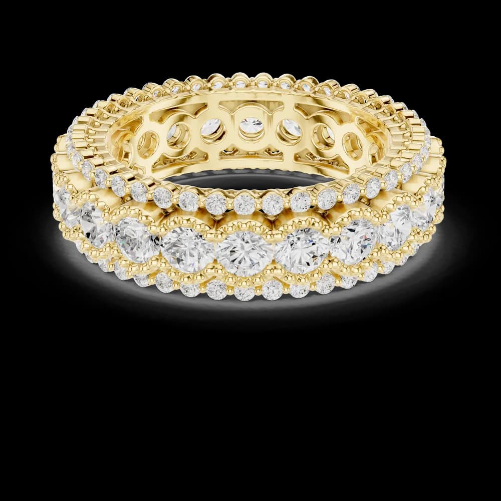 Three-Row Round Diamond Pavé Bordered Eternity Ring - Image 3 Three-Row Round Diamond Pavé Bordered Eternity Ring, view 3 of 6