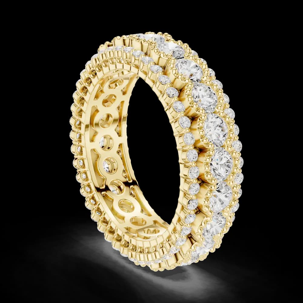 Three-Row Round Diamond Pavé Bordered Eternity Ring - Image 4 Three-Row Round Diamond Pavé Bordered Eternity Ring, view 4 of 6