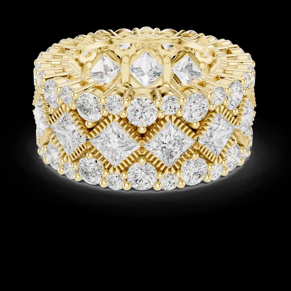 Three Row Princess & Round Diamond Quilted Eternity Band - Image 3 Three Row Princess & Round Diamond Quilted Eternity Band, view 3 of 6