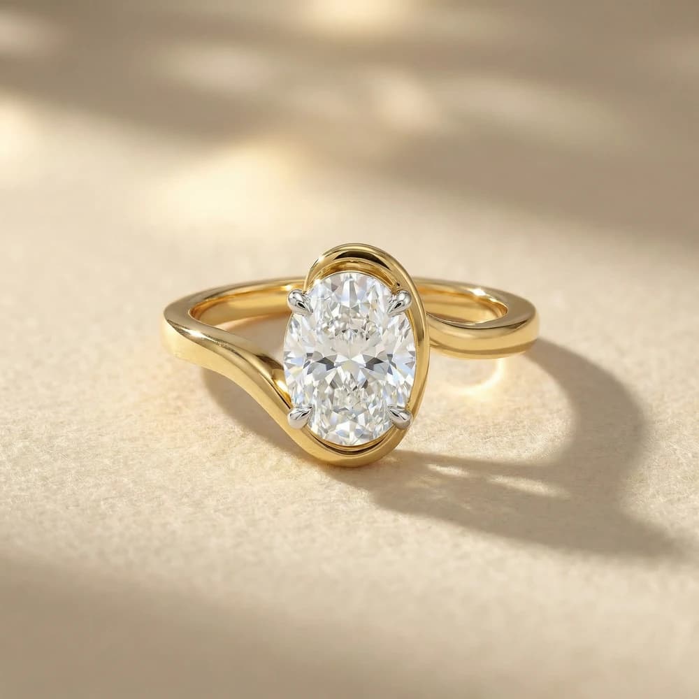 Bezel Oval Solitaire Lab Grown Diamond Ring - Image 2 Bezel Oval Solitaire Lab Grown Diamond Ring, view 2 of 4