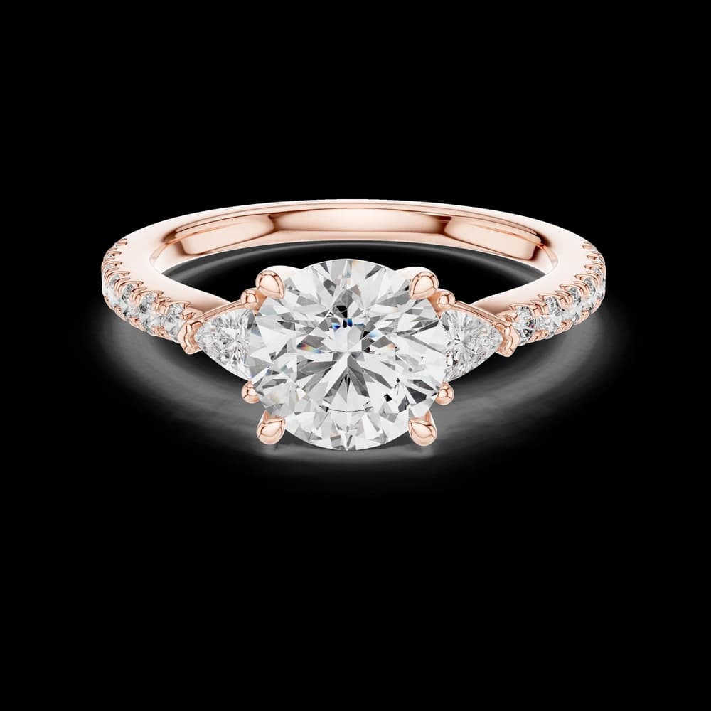 Trillion Side Stone Pavé Band with Round Center Lab Grown Diamond Ring - Image 1 Trillion Side Stone Pavé Band with Round Center Lab Grown Diamond Ring, view 1 of 5