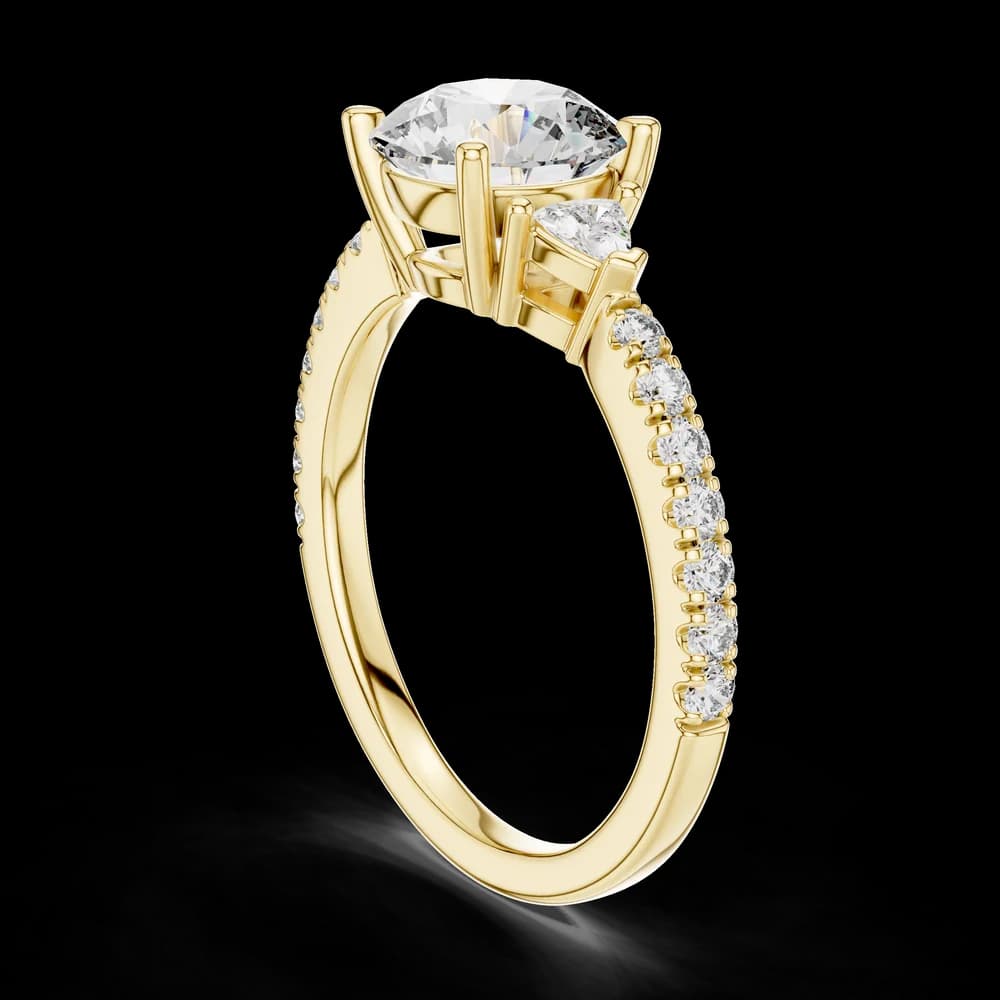 Trillion Side Stone Pavé Band with Round Center Lab Grown Diamond Ring - Image 4 Trillion Side Stone Pavé Band with Round Center Lab Grown Diamond Ring, view 4 of 5