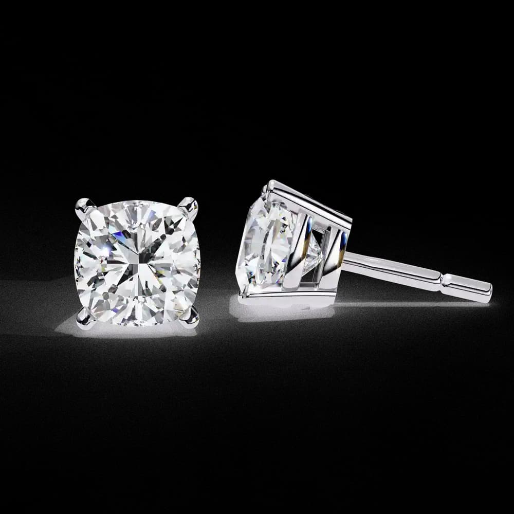 Classic Lab Grown Diamond Cushion Solitaire Stud Earrings - Image 2 Classic Lab Grown Diamond Cushion Solitaire Stud Earrings, view 2 of 16