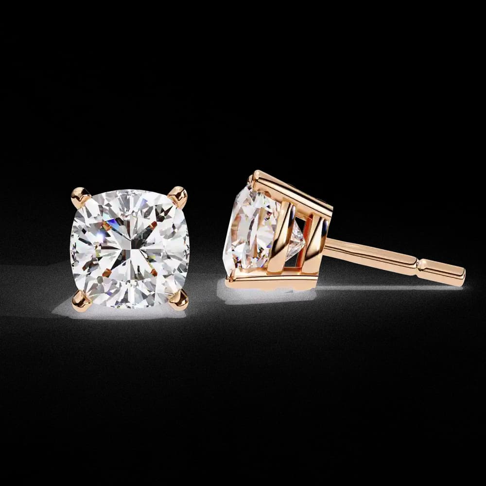 Classic Lab Grown Diamond Cushion Solitaire Stud Earrings - Image 6 Classic Lab Grown Diamond Cushion Solitaire Stud Earrings, view 6 of 16